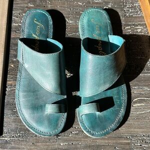Free People Sant Antoni Leather Slide Sandals Teal Size 37/US 7